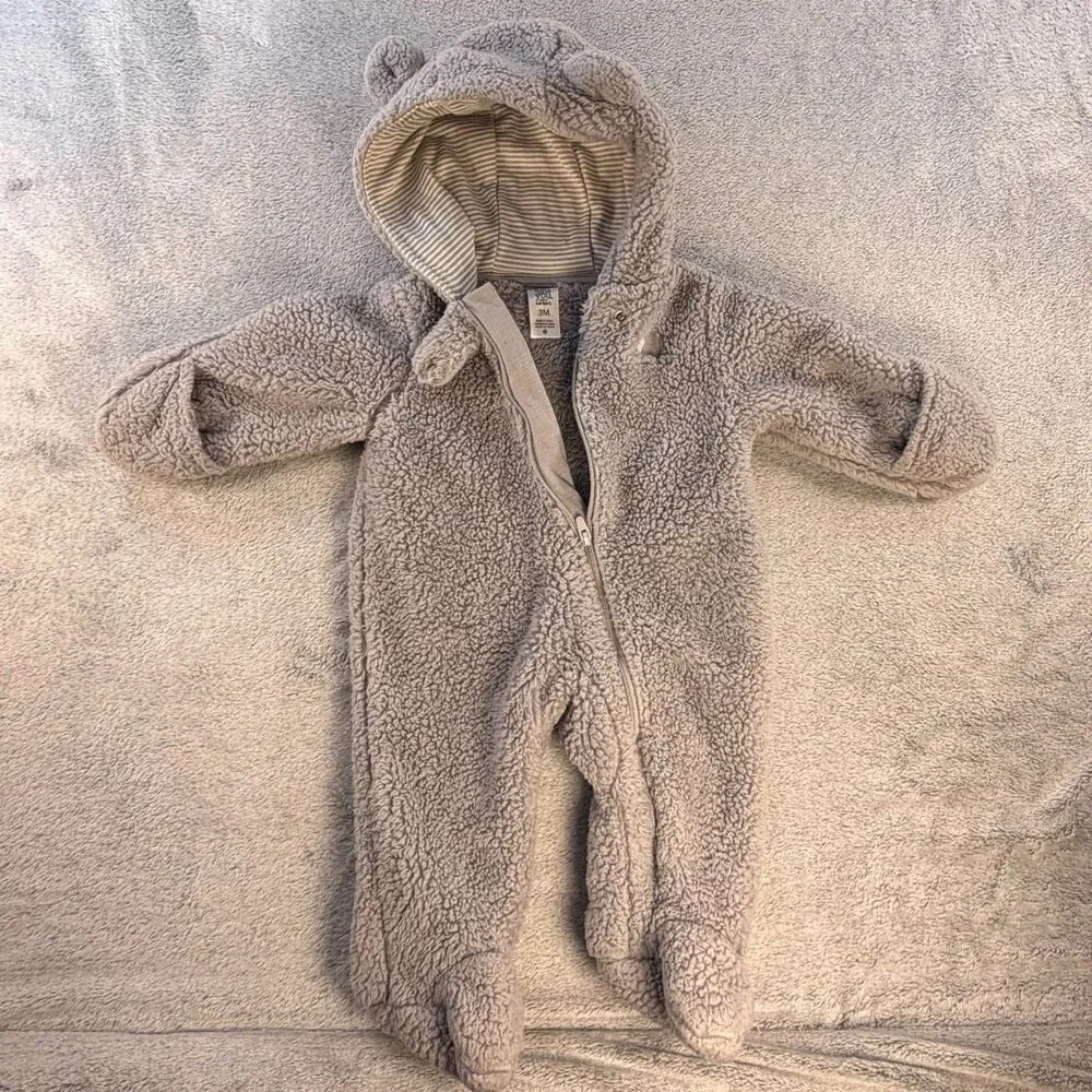 Carter’s Baby Fleece Hooded Bear Ears Bunting Gray 3M Zip Footed